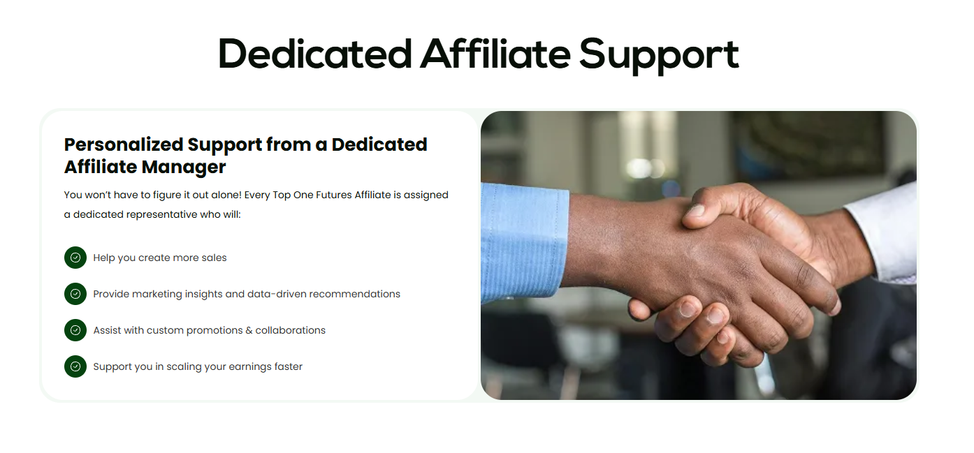 Chart showing tiered commission rates for Top One Futures affiliates