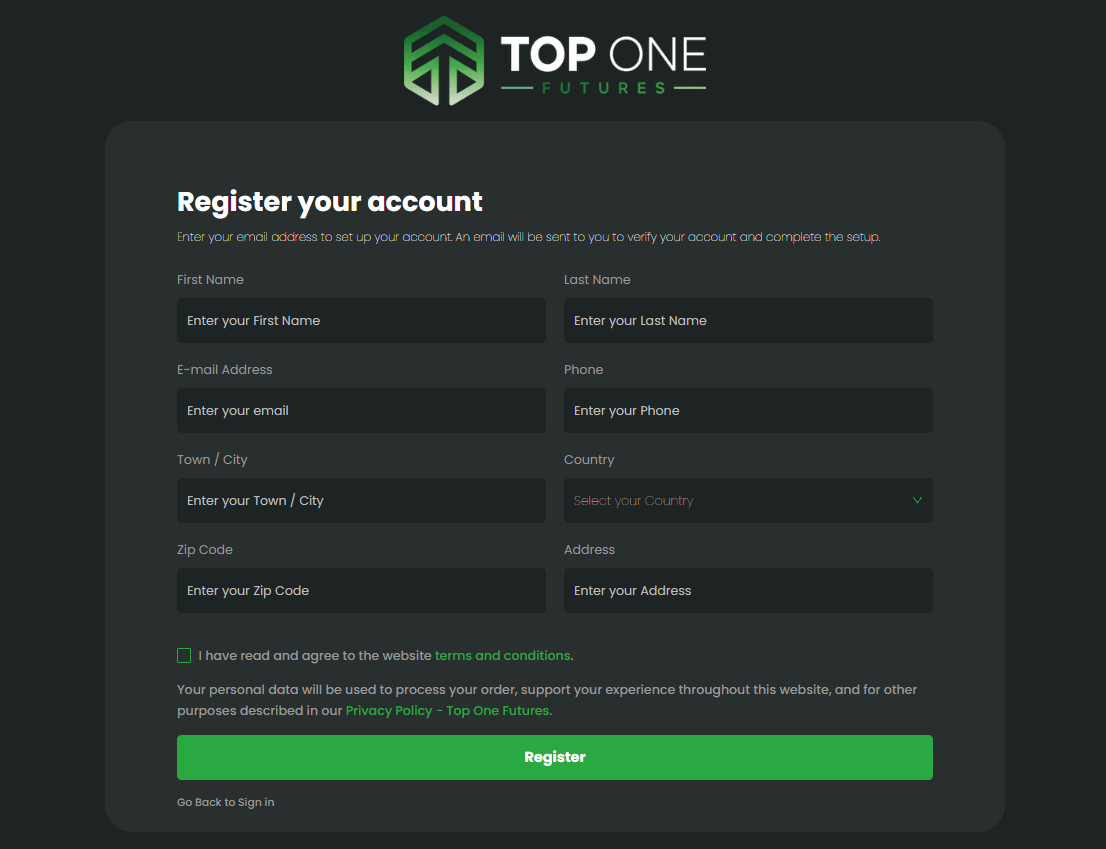 TopOne Futures trading platform dashboard interface on mobile and desktop
